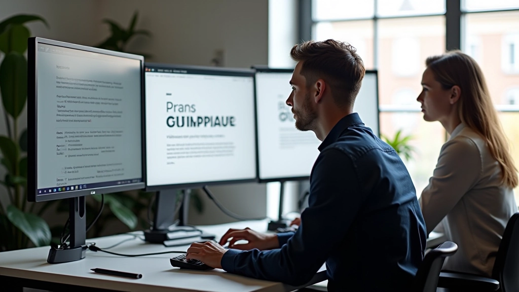 Designer aan werk met typografische richtlijnen op meerdere schermen