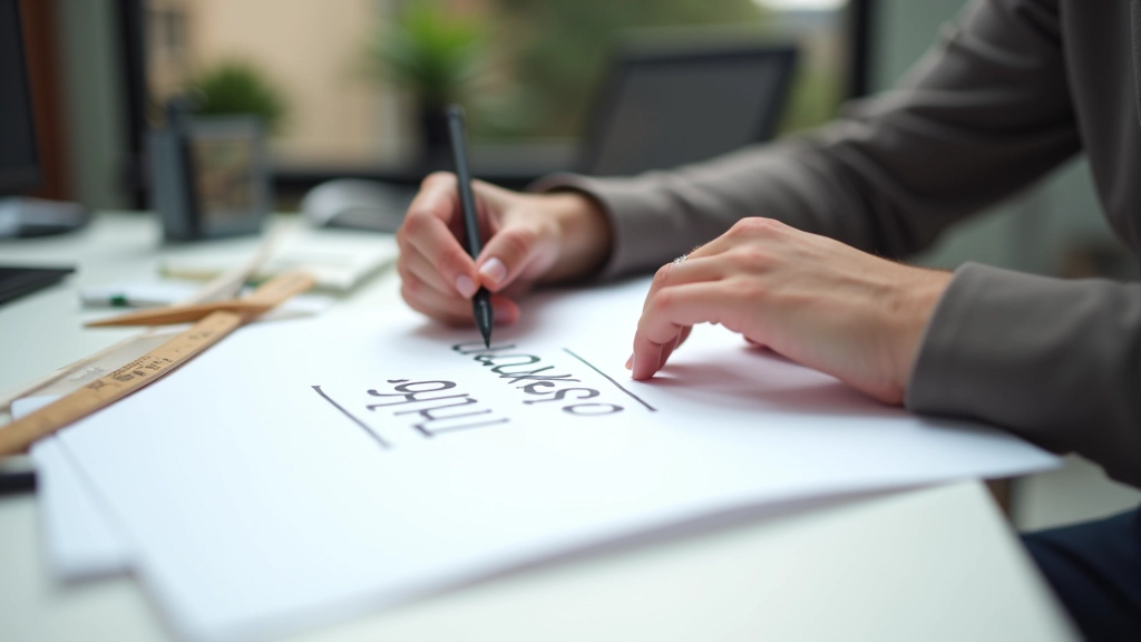 Typograaf schetst lettertype combinaties met potlood en lineaal