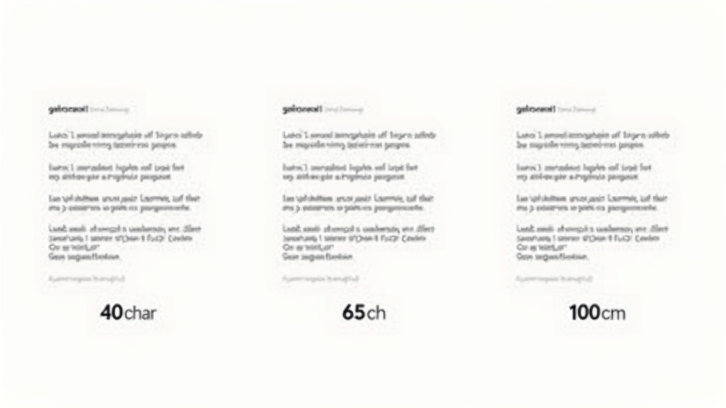 Visuele vergelijking van verschillende regellengtes op een webpagina met verschillende breedte-instellingen