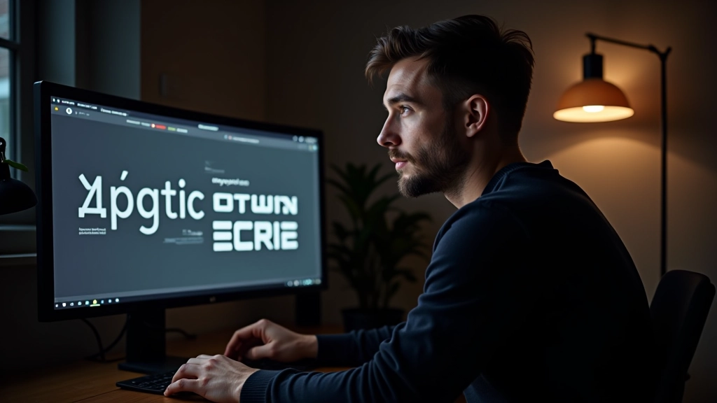 Typograaf die lettertype samples vergelijkt met kleurenpalet op groot scherm